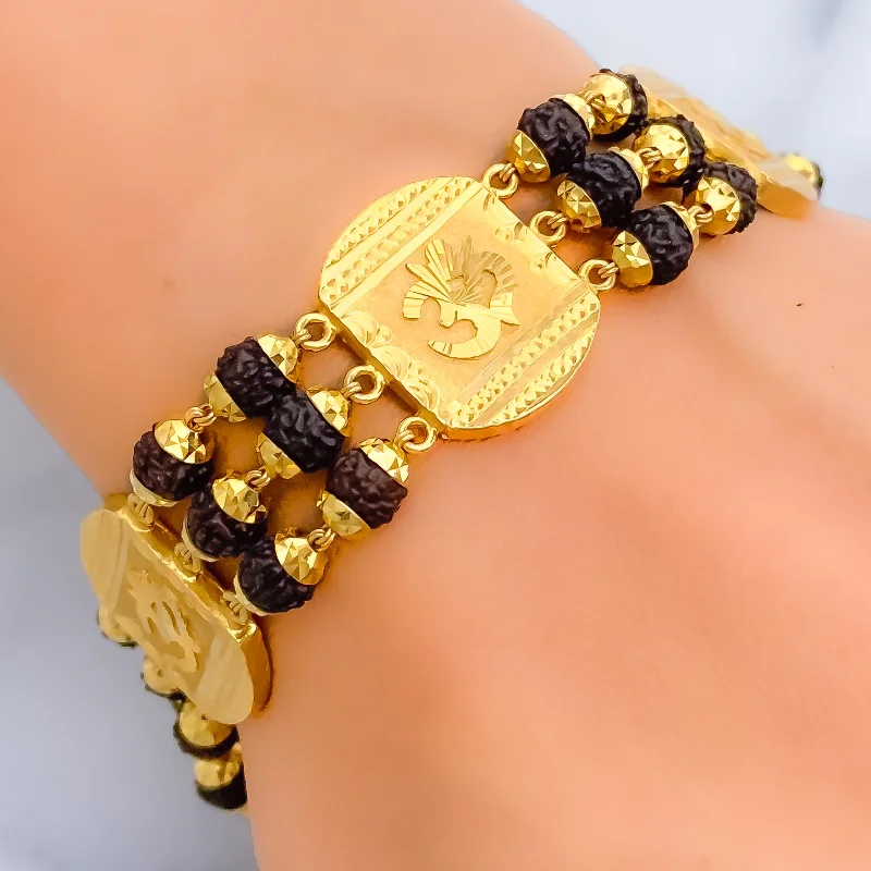 Women’s crystal bracelets-Unique Bold 22k Gold OM Rudraksh Bracelet