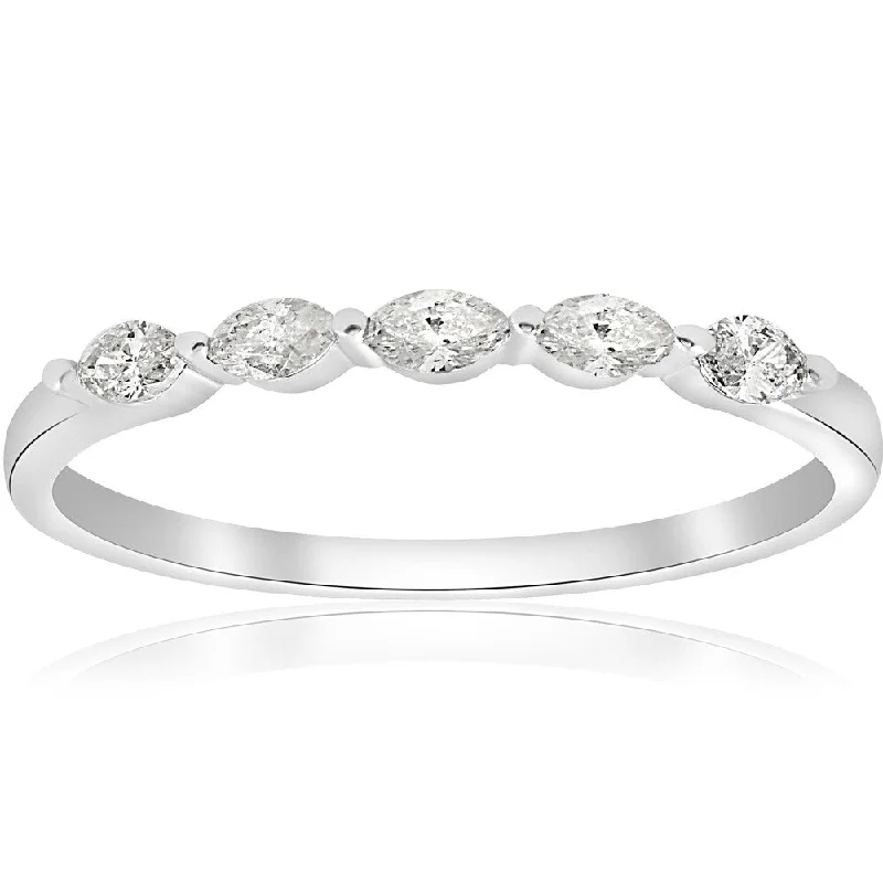 Women’s anniversary engagement rings-14k White Gold 1/2 ct TDW Marquise Diamond Wedding Ring (H-I,I1-I2)