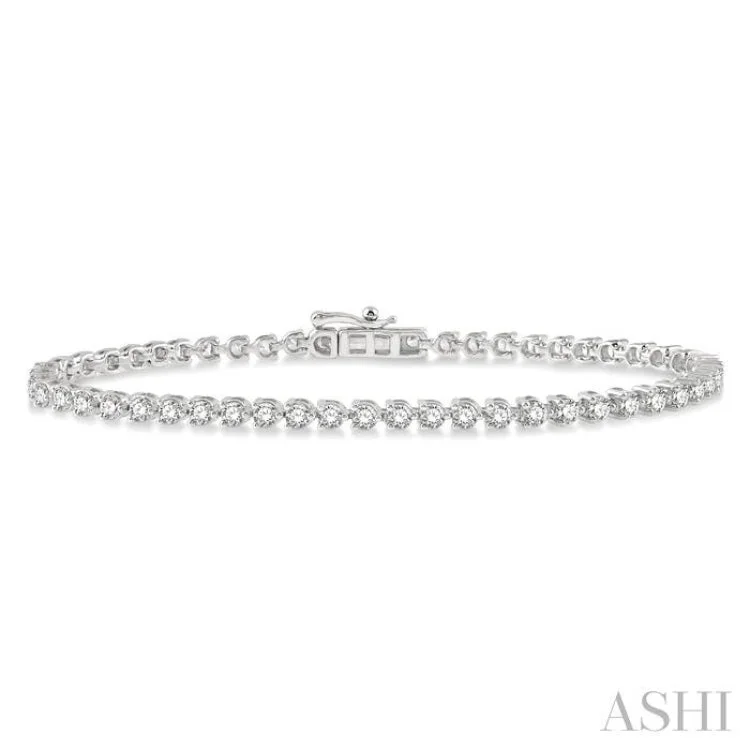 Women’s silver cuff bracelets-2 Ctw Tri-Prong Round Cut Diamond Bracelet in 14K White Gold