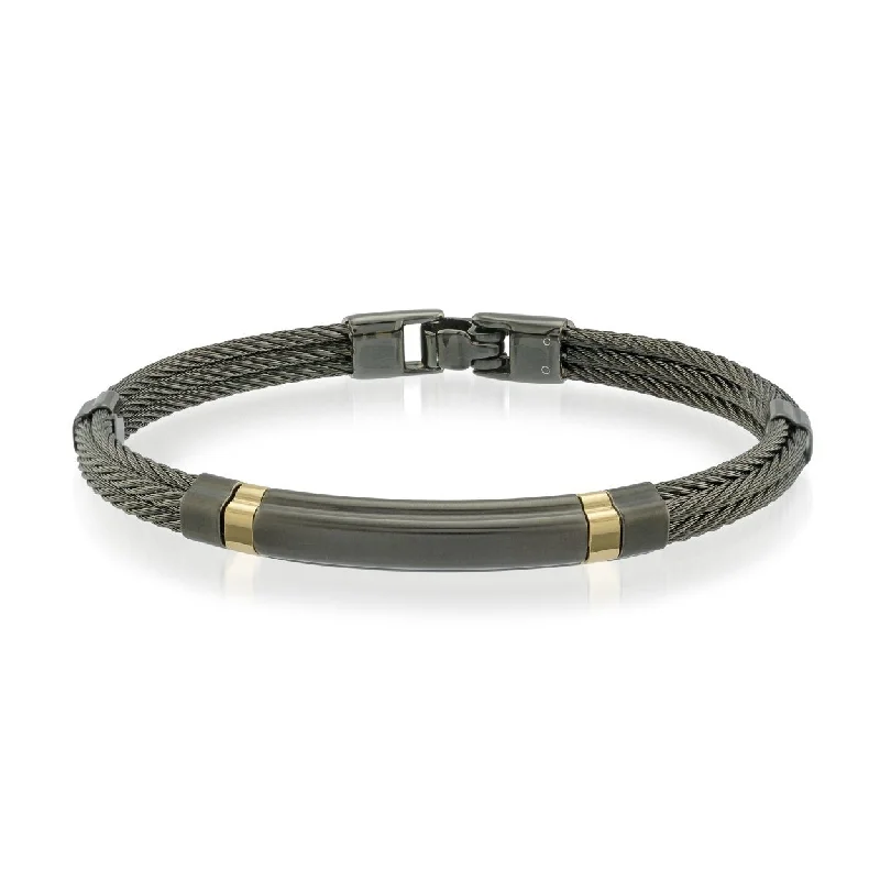 Women’s pearl bracelets-ITALGEM STEEL – BLACK CABLE BANGLE BRACELET