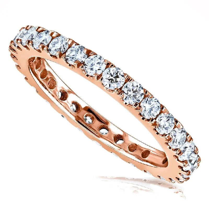 Women’s vintage diamond engagement rings-Annello by Kobelli 1ct TDW Genuine Natural Diamond Eternity Wedding Ring - 14k Rose Gold