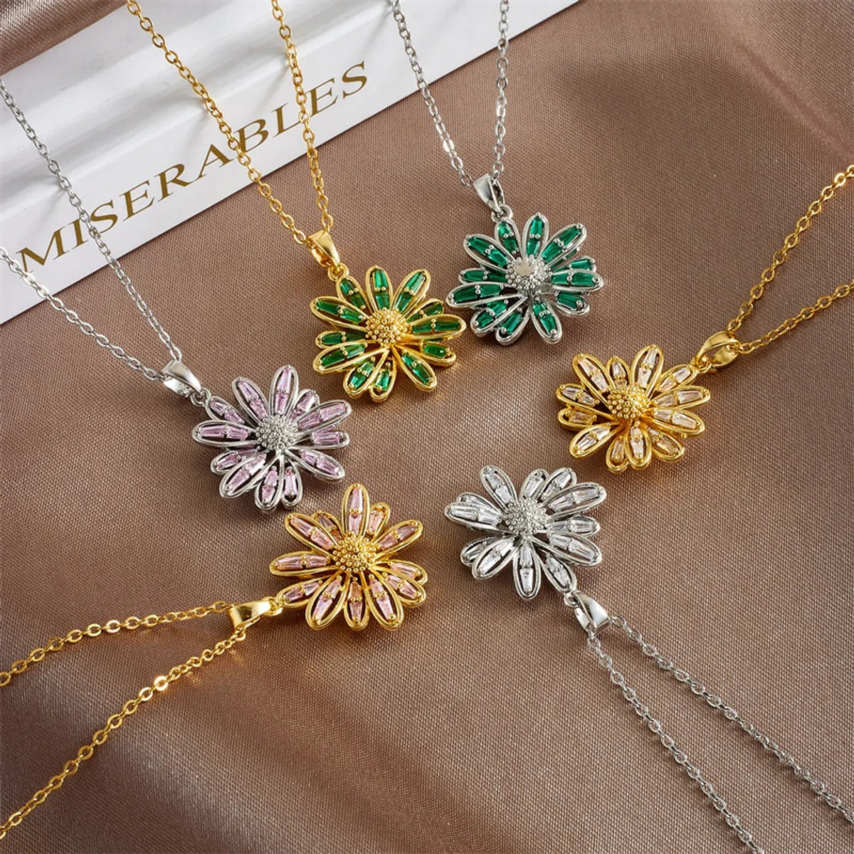 Women’s chunky necklaces-Titanium Steel Copper Sweet Shiny Plating Inlay Flower Zircon Pendant Necklace