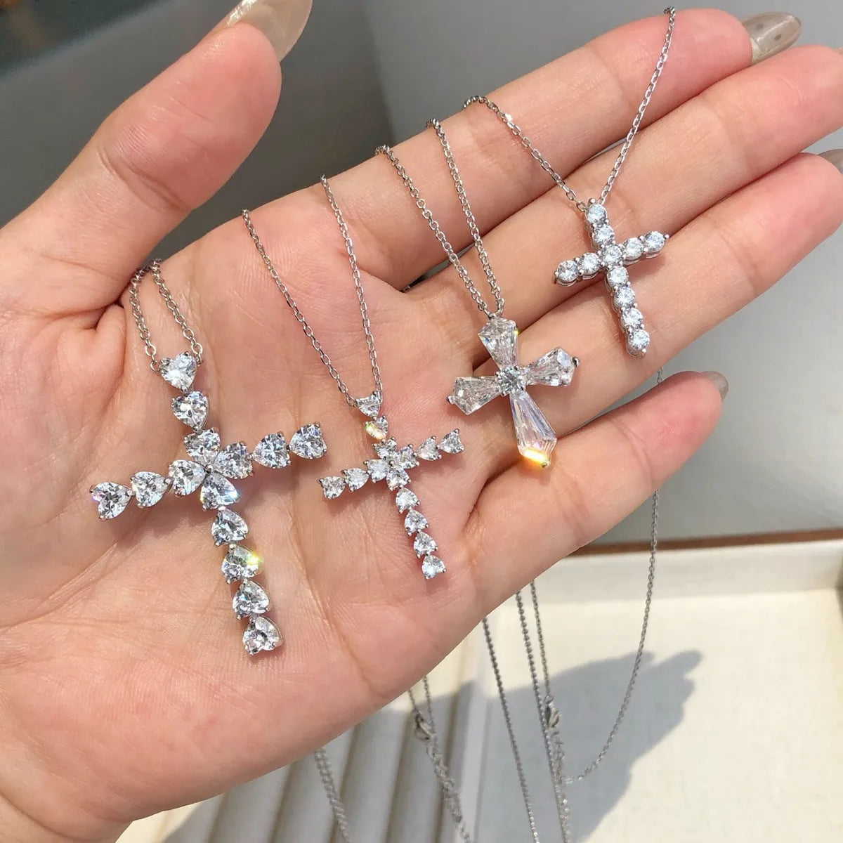 Women’s vintage necklaces-Sterling Silver IG Style Modern Style Plating Inlay Geometric Cross Zircon Pendant Necklace