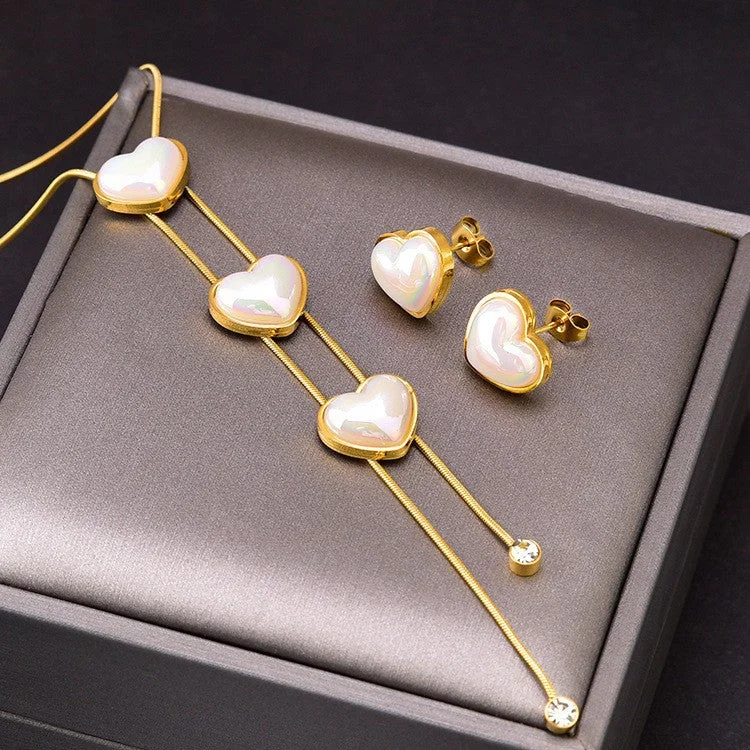 Pearl Heart Necklace Earrings