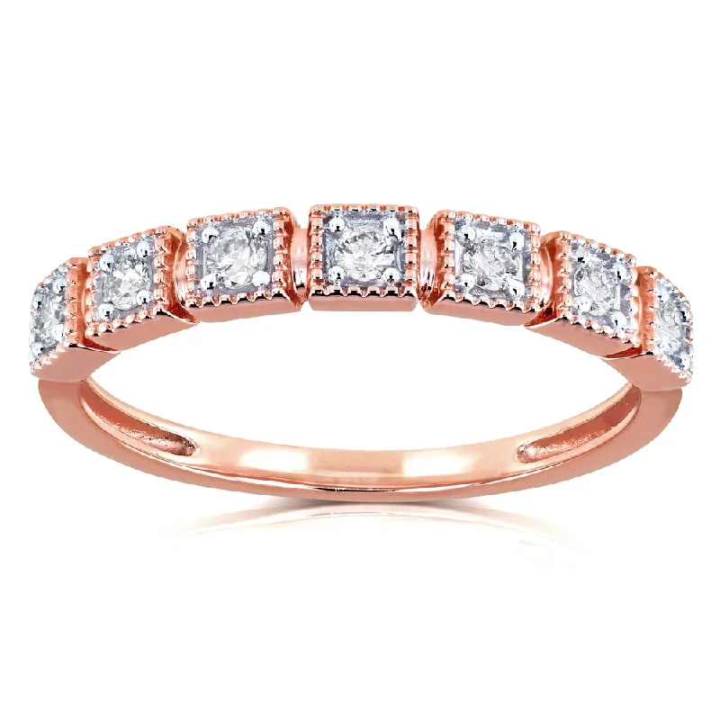 Women’s cushion cut engagement rings-Annello by Kobelli 10k Rose Gold 1/6ct TDW Diamond Wedding Ring (H-I, I2)