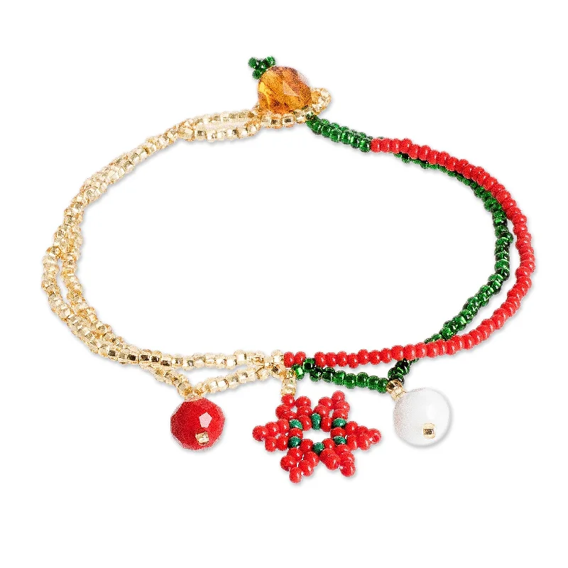 Women’s sparkly bracelets-Novica Handmade Christmas Star Crystal And Glass Beaded Pendant Bracelet