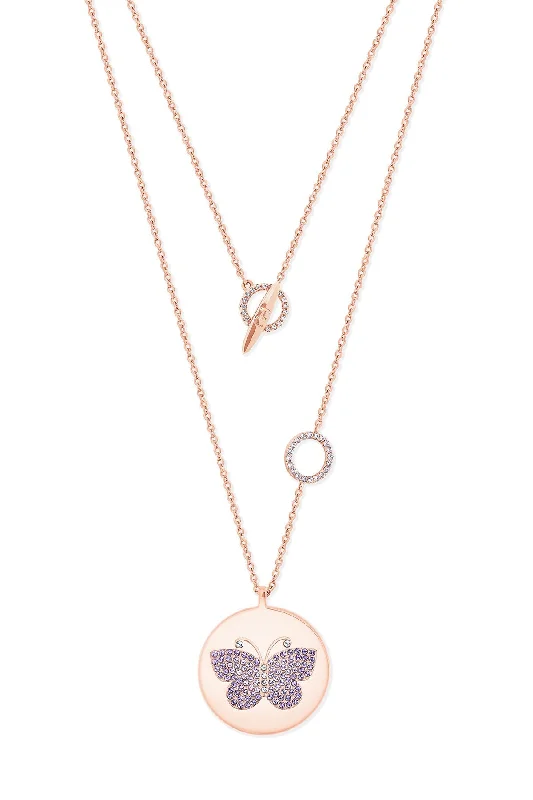 Women’s luxury necklaces-Butterfly Disc Pendant in Rose Gold