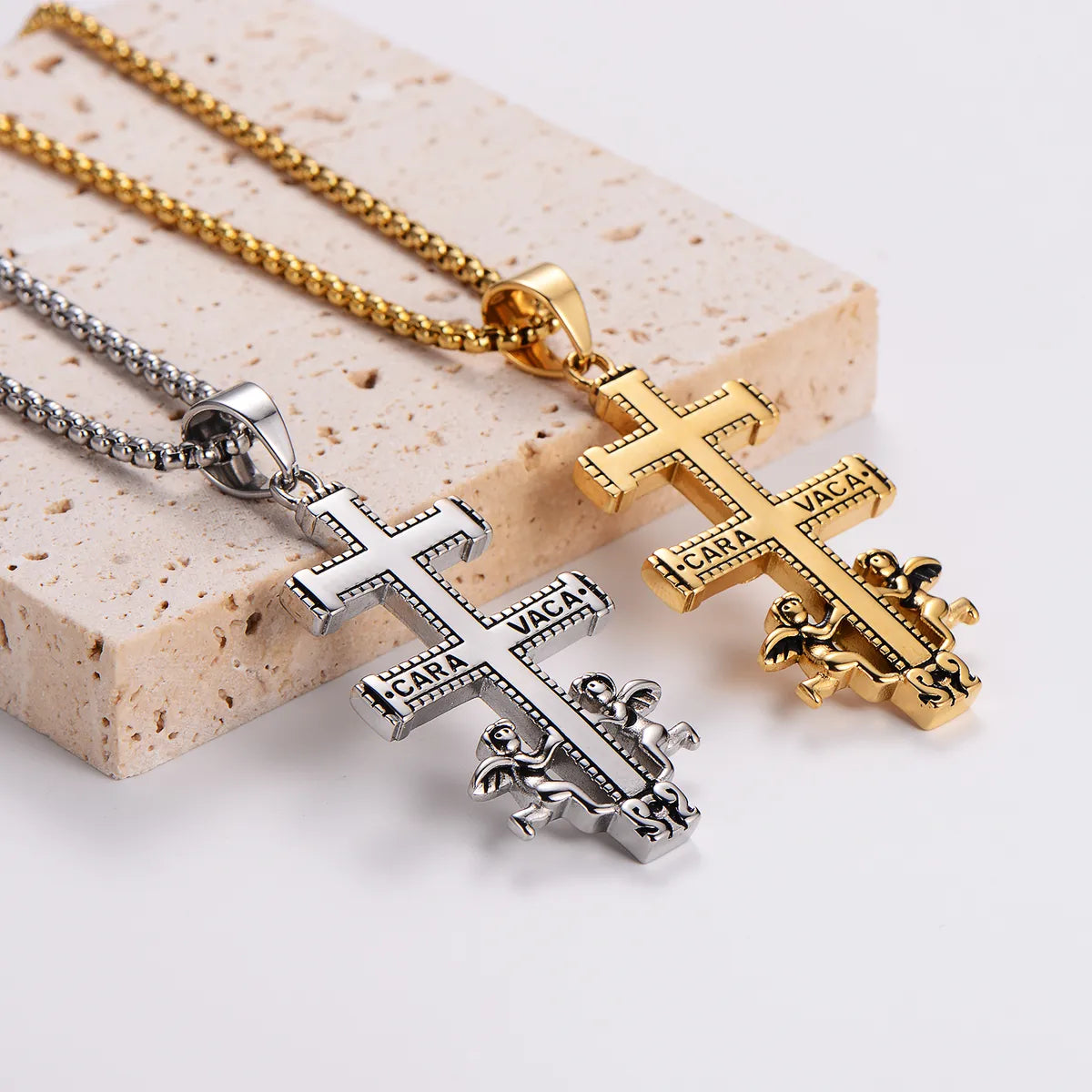 Women’s pearl necklaces-Ig Style Cool Style Cross Angel Stainless Steel Plating 18k Gold Plated Pendant Necklace