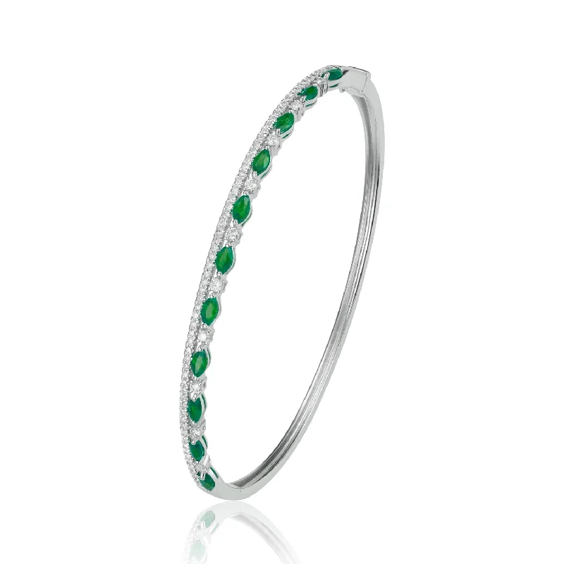 Women’s tennis bracelets-LUVENTE - EMERALD & DIAMOND BANGLE BRACELET