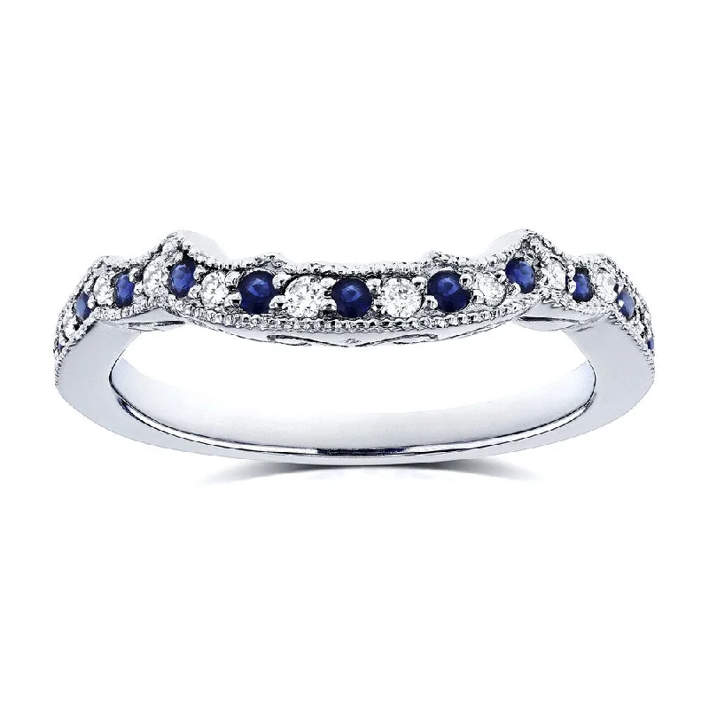 Women’s gemstone engagement rings-Annello by Kobelli 14k White Gold 1/5ct TCW Sapphire and Diamond Contour Wedding Ring (G-H, I1-I2)