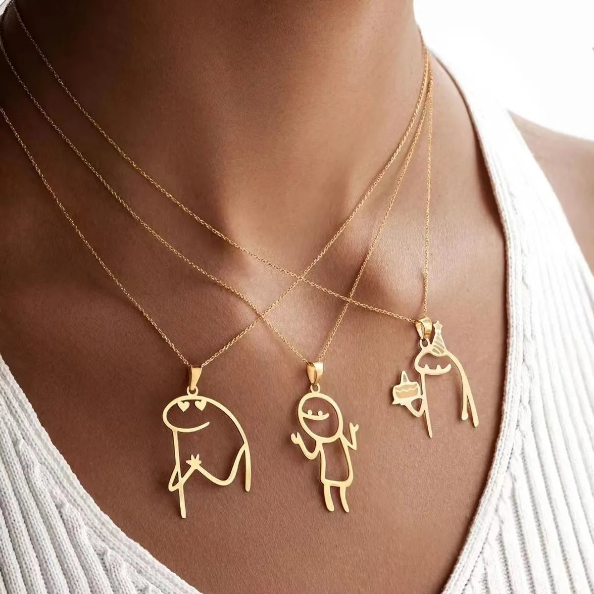 Women’s necklace sets-201 Stainless Steel Titanium Steel Copper Geometric Animal Pendant Necklace