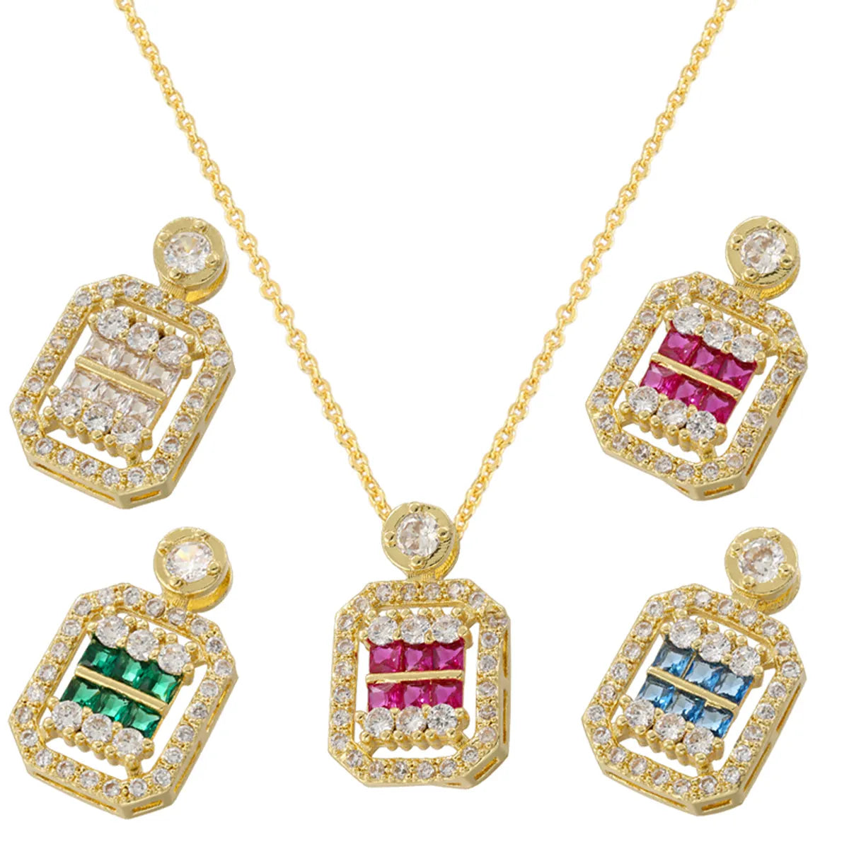 Women’s matching necklace sets-Copper 18K Gold Plated Inlay Square Square Cube Sugar Zircon Pendant Necklace