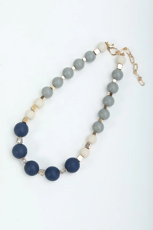 Women’s adjustable necklaces-Navy Contrast Colour Beaded Necklace