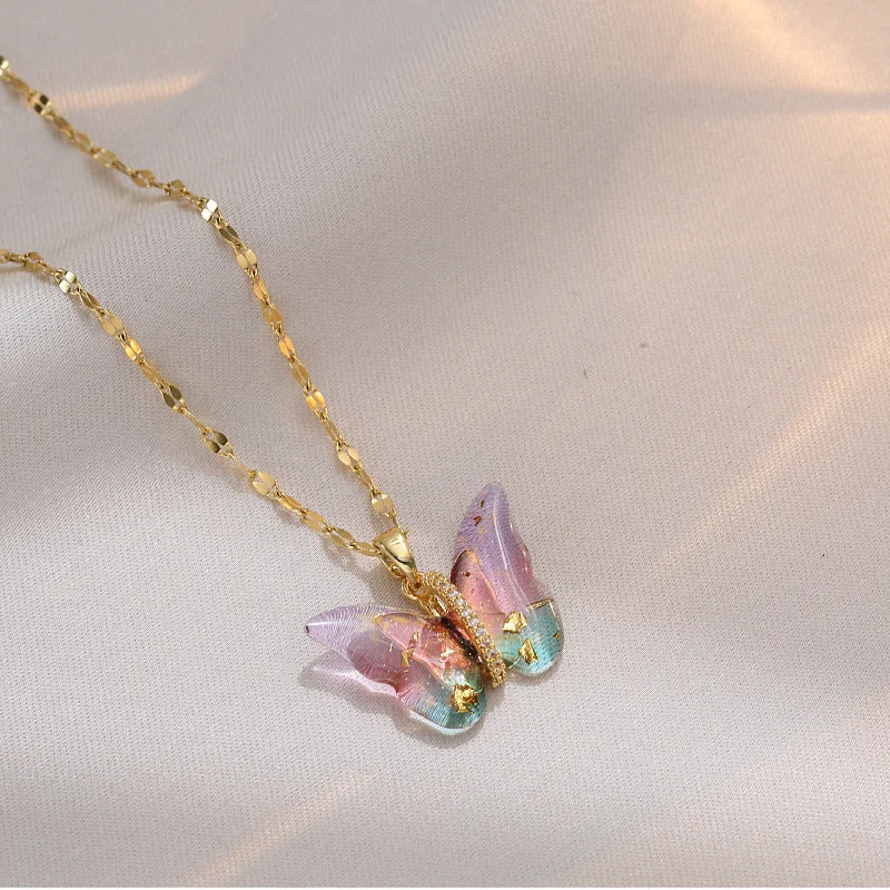 X1282 Gold Powder Butterfly Necklace {Pendant Together}