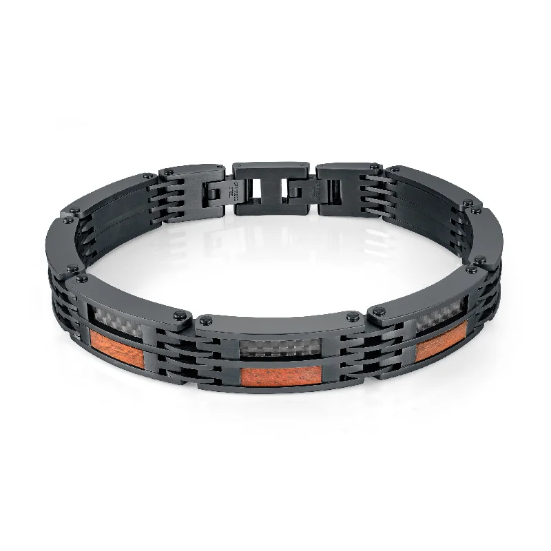 Women’s luxury bangle bracelets-CARBON FIBER & WOOD LINK BRACELET