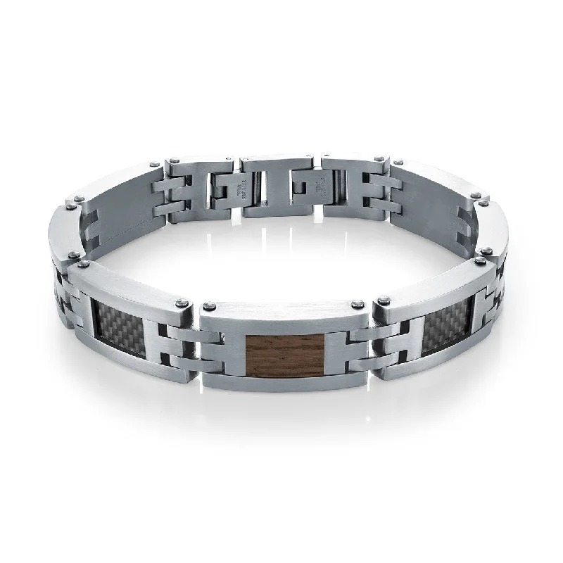 Women’s braided bracelets-CARBON FIBER & WOOD LINK BRACELET