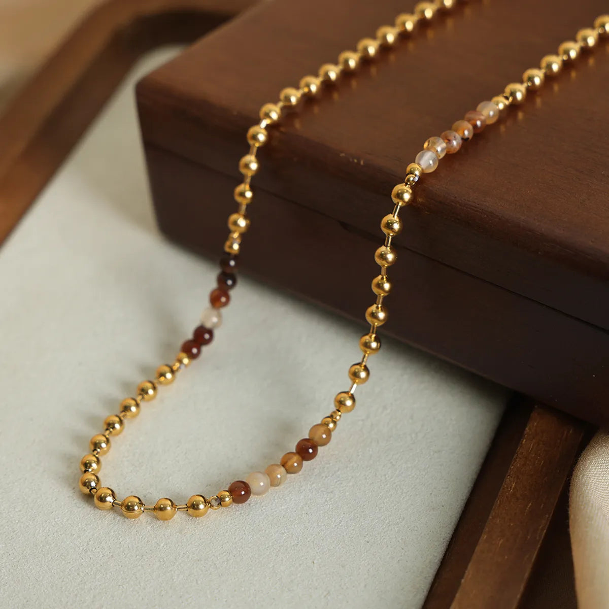 Women’s gold necklaces-Casual Simple Style Commute Round Natural Stone Titanium Steel Beaded Plating 18k Gold Plated Necklace