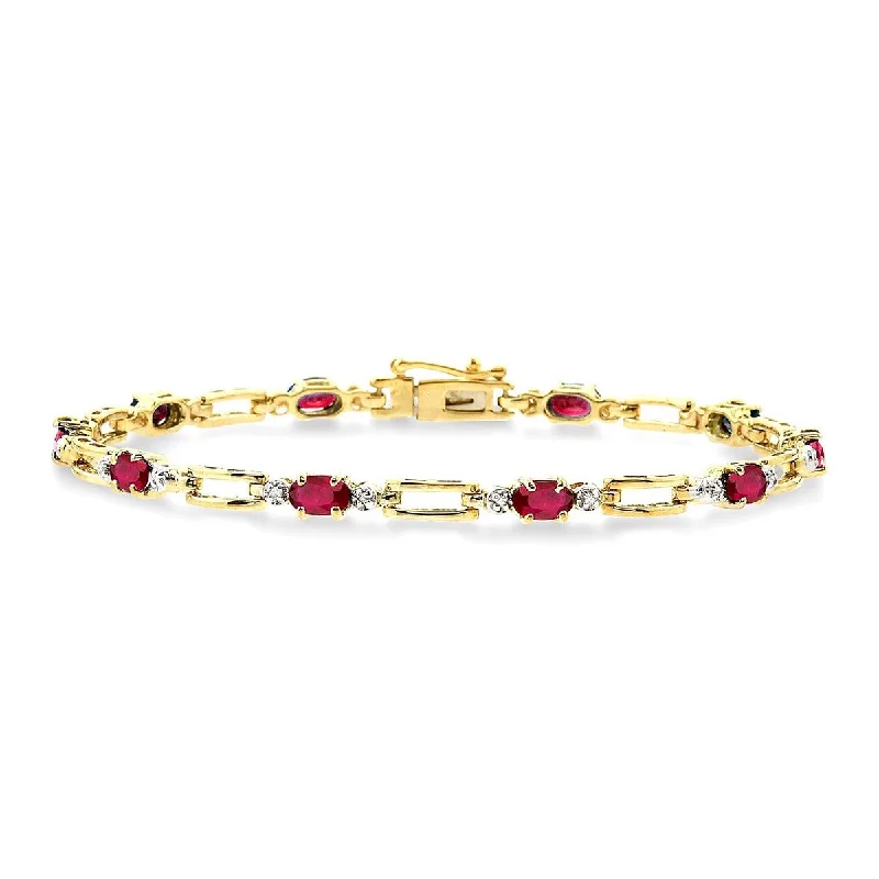 Women’s wide cuff bracelets-Ruby Bracelet in 10kt Yellow Gold with Diamonds (1/10ct tw)