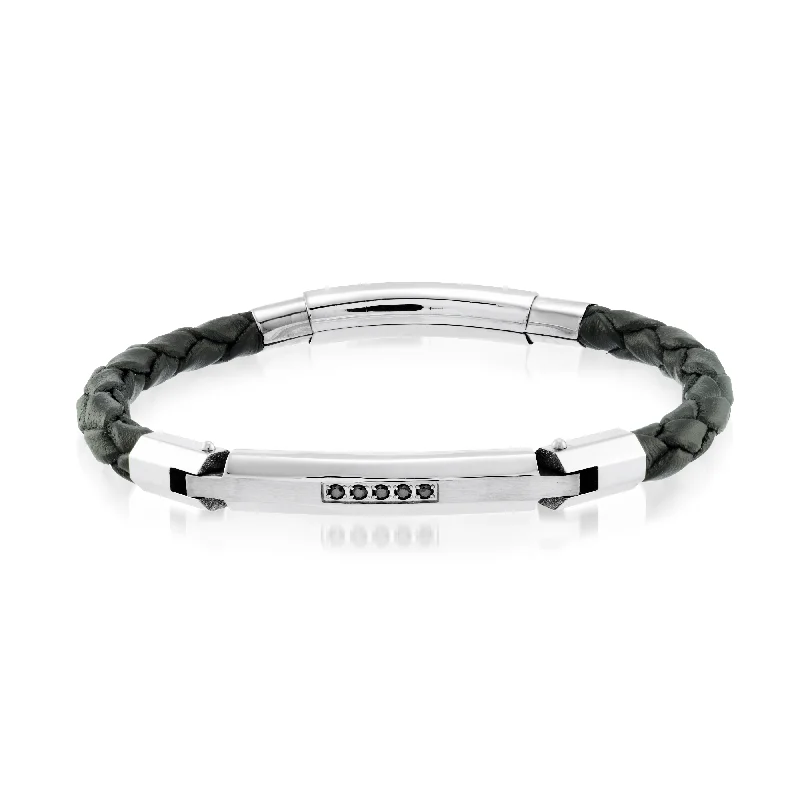 Women’s lucky bracelets-ITALGEM STEEL – ADJUSTABLE BLACK LEATHER BRACELET