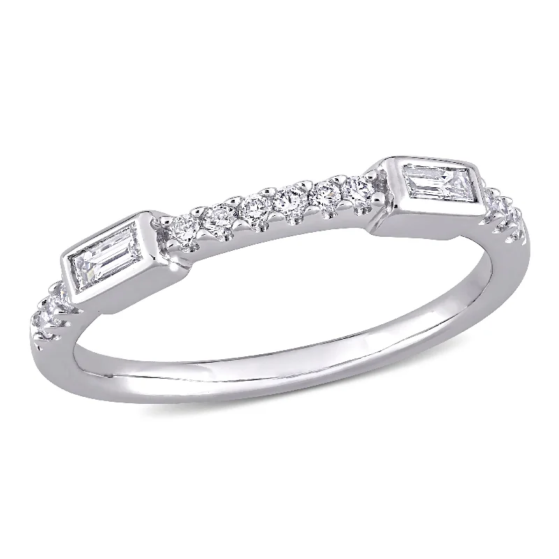 Women’s bridal engagement rings-Miadora 14k White Gold 1/4ct TDW Baguette & Round-cut Diamond Anniversary Wedding Band Ring