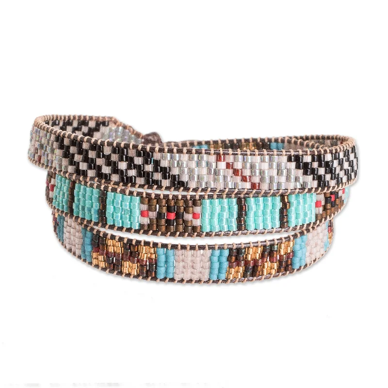 Women’s matching bracelets-Novica Handmade Geometric Revolution Glass Beaded Wrap Bracelet