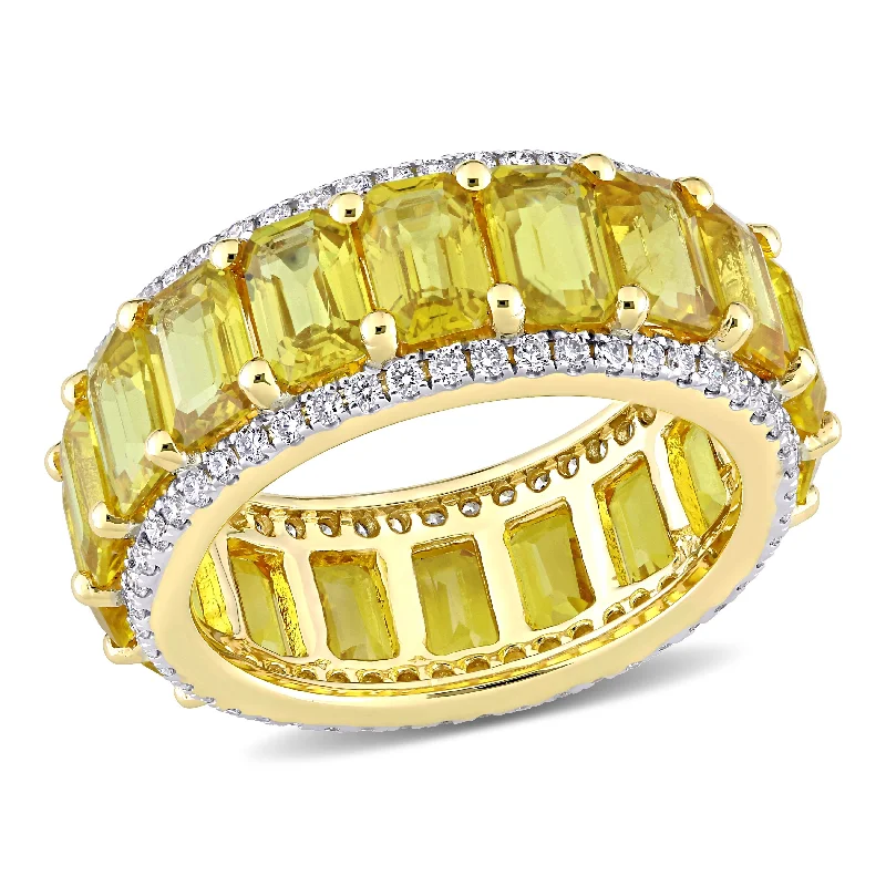 Women’s sapphire diamond engagement rings-Miadora 14k Yellow Gold 10ct TGW Yellow Sapphire and 3/5ct TDW Diamond Eternity Wedding Band Ring