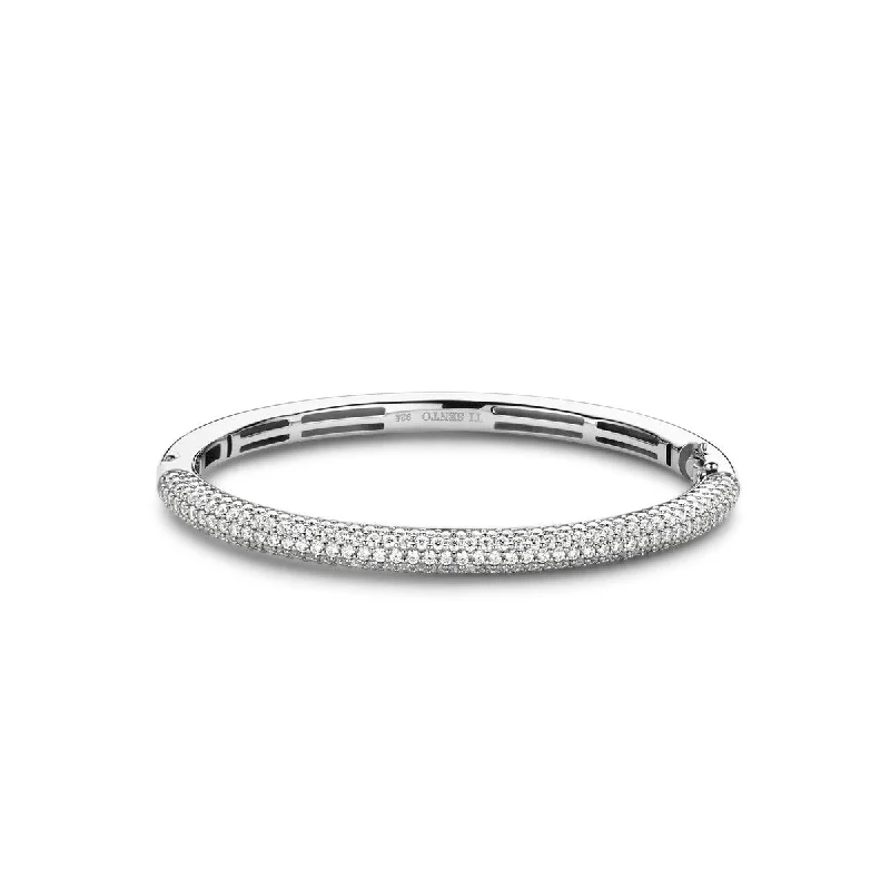 Women’s crystal bracelets-TI SENTO - STERLING SILVER CUBIC ZIRCONIA BANGLE BRACELET