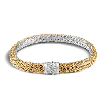 Women’s chic bracelets-John Hardy Icon Diamond Reversible Bracelet in Sterling Silver and 18kt Yellow Gold (6.5mm)