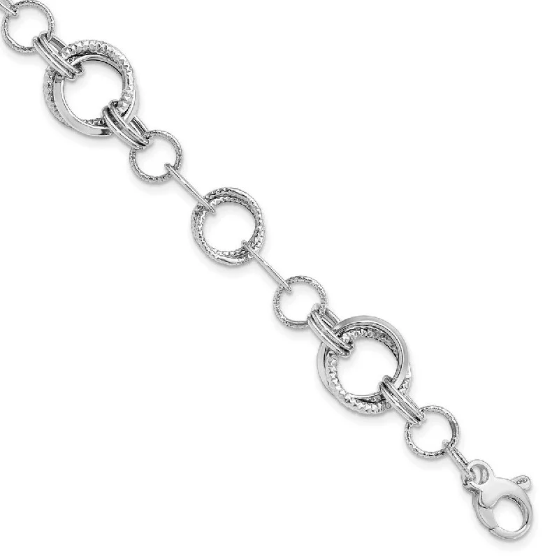 Women’s personalized bracelets-Curata 14k White Gold Fancy Polished and Textured Fancy Link Bracelet 7 Inch