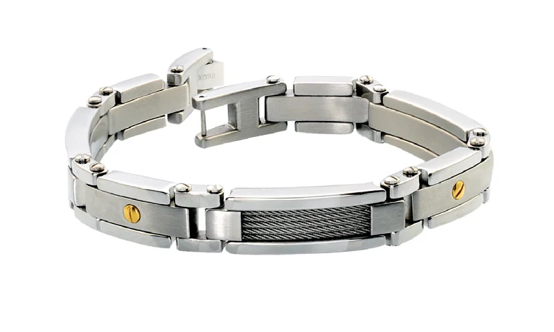 Women’s gold-plated bracelets-STAINLESS STEEL CABLE LINK BRACELET