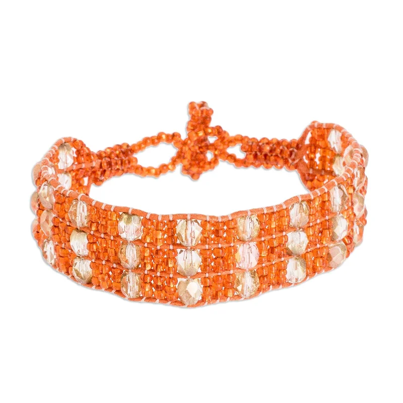 Women’s tennis bracelets-Novica Handmade Kinship In Orange Beaded Wristband Bracelet