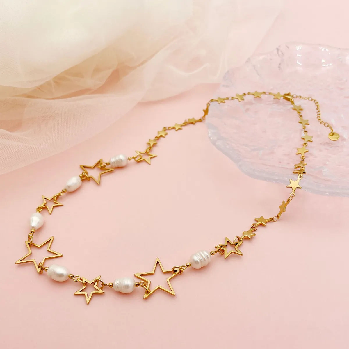 Women’s heart-shaped gold necklaces-Fashion Star Stainless Steel Inlay Artificial Pearls Necklace