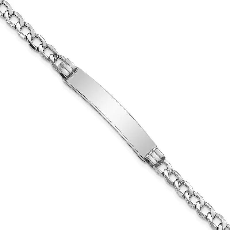 Women’s diamond bracelets-Curata 7mm 14k White Gold Engravable Polished ID With Semi solid Miami Curb Bracelet