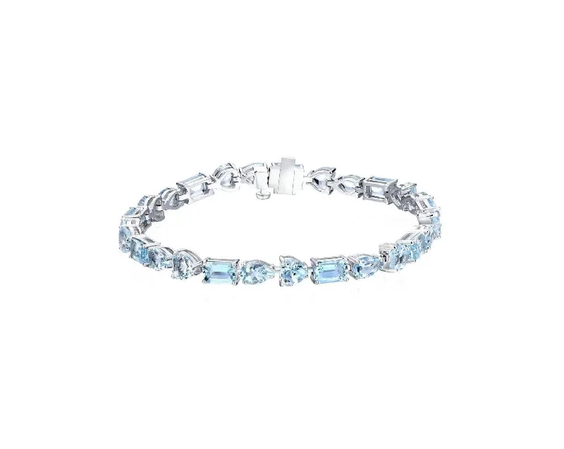 Women’s floral bracelets-Multi Shape Aquamarine Tennis Bracelet