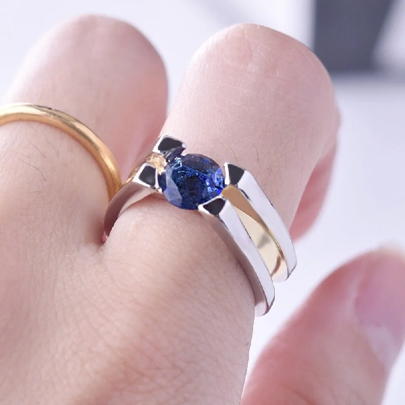 Women’s knot engagement rings-Women Faux Sapphire Inlaid Geometric Finger Ring Wedding Proposal Jewelry Gift