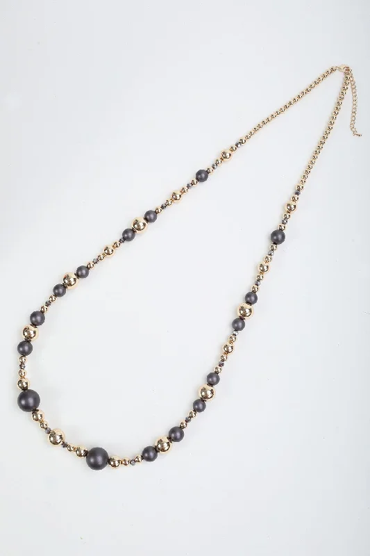 Women’s simple gold necklaces-Dark Brown Faux Pearl Gold Beaded Long Necklace