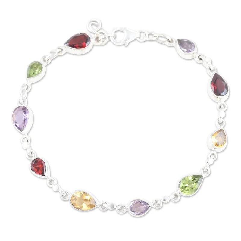 Women’s bangle bracelets-Novica Handmade Intense Symphony Multi-Gemstone Link Bracelet