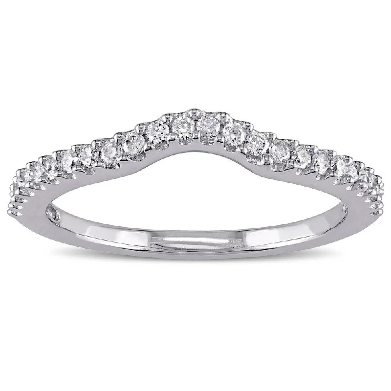 Women’s gemstone engagement rings-Miadora 14k White Gold 1/4ct TDW Diamond Curved Wedding Band