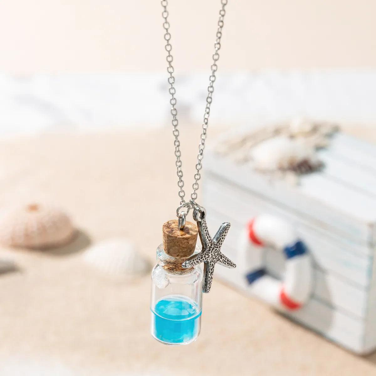 Women’s gemstone heart necklaces-Vacation Beach Tortoise Starfish Mermaid Glass Unisex Pendant Necklace