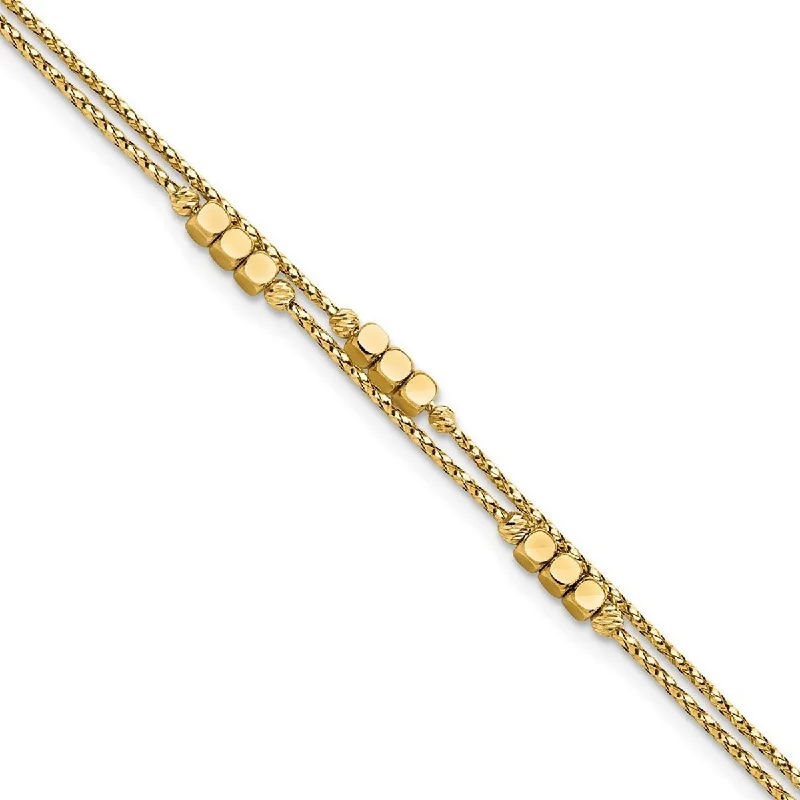 Women’s silver bangles-Curata 14k Yellow Gold Polished Sparkle Cut Beaded Double Strand Bracelet 7.5 Inch