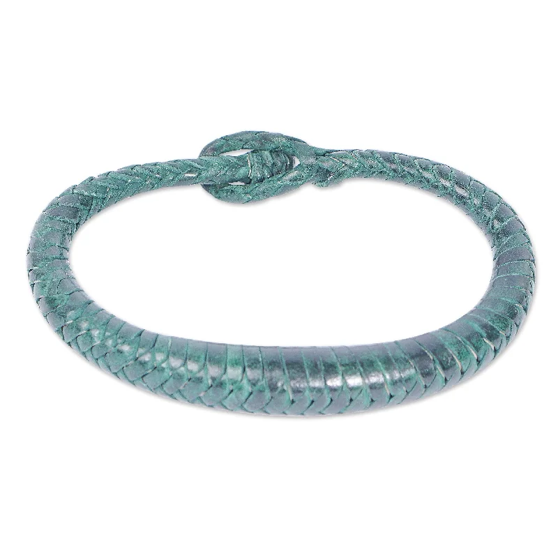 Women’s adjustable bangles-Novica Handmade Greenish Grace Braided Leather Bracelet