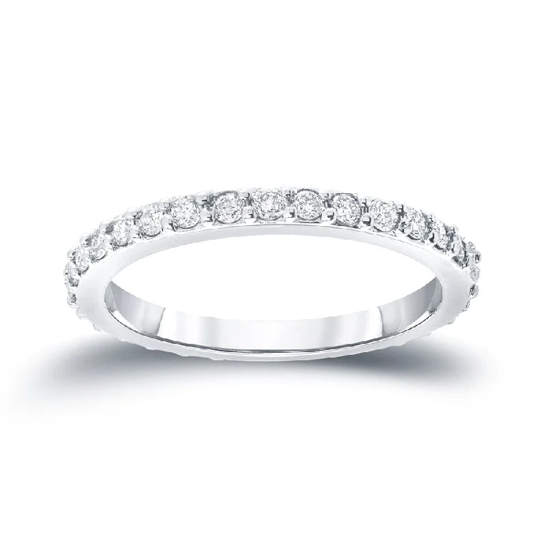 Women’s bridal engagement rings-Auriya Round Diamond Wedding Anniversary Band 1/2ctw 14k White Gold