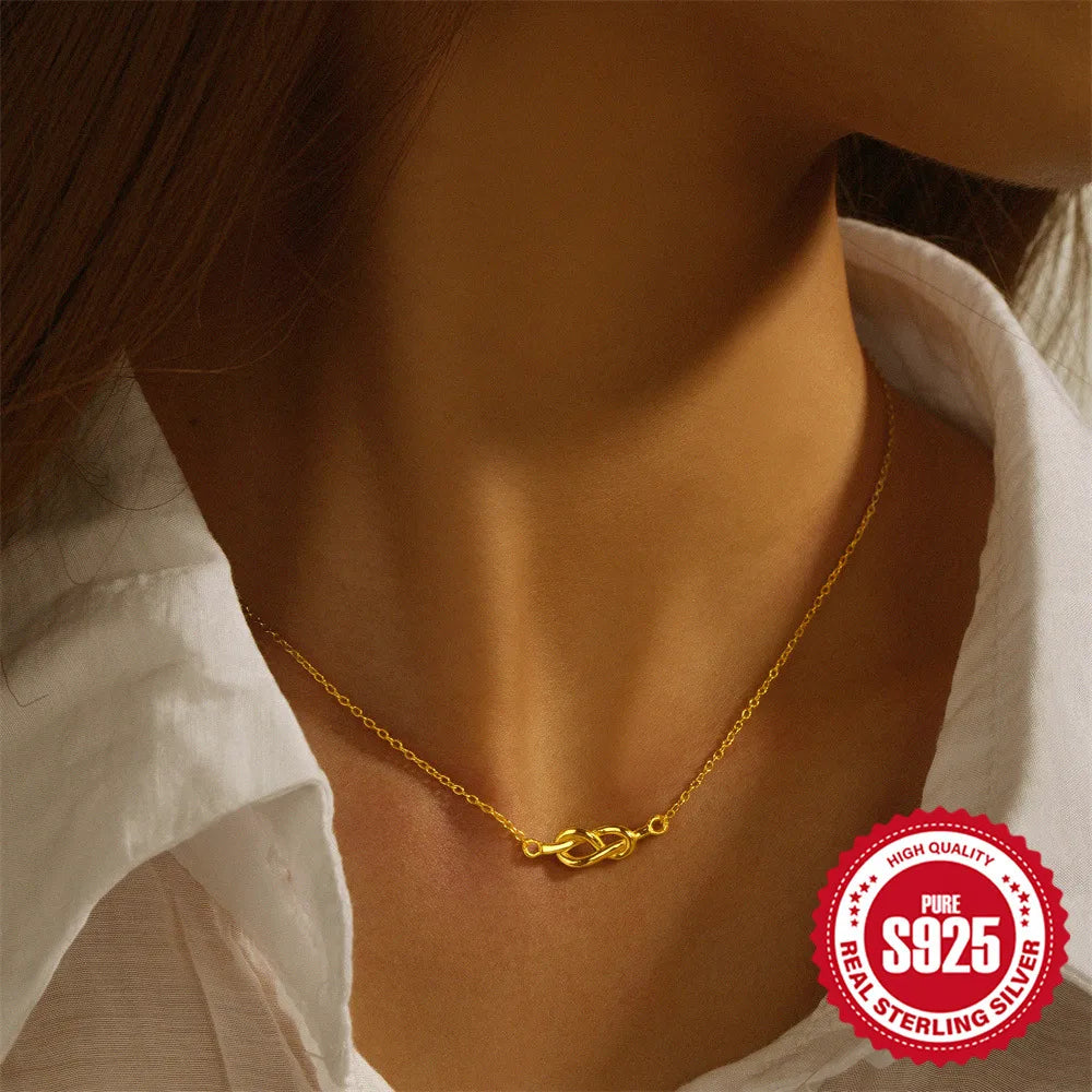 Women’s fashion necklaces-Sterling Silver Simple Style Knot Plating Necklace