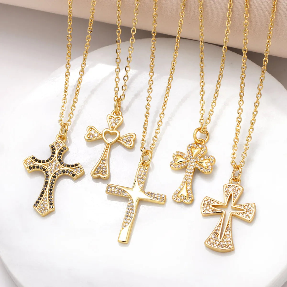 Women’s anchor necklaces-201 Stainless Steel Copper 18K Gold Plated Inlay Cross Zircon Pendant Necklace