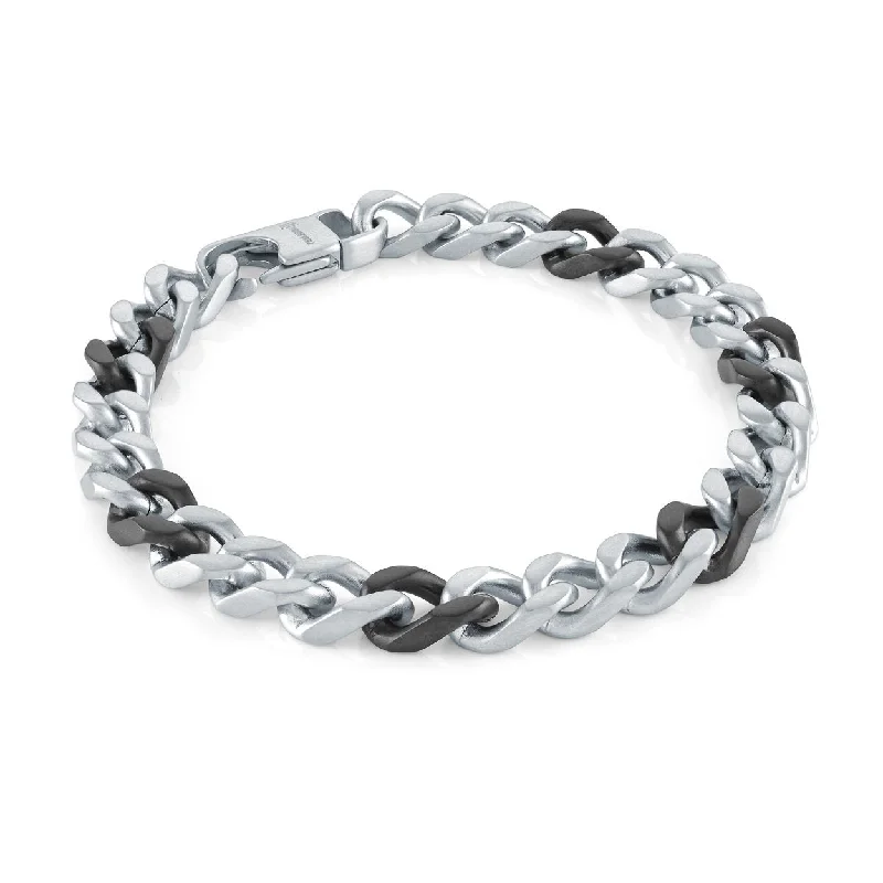 Women’s twisted bangles-ITALGEM STEEL – BLACK & SILVER CURB CHAIN BRACELET