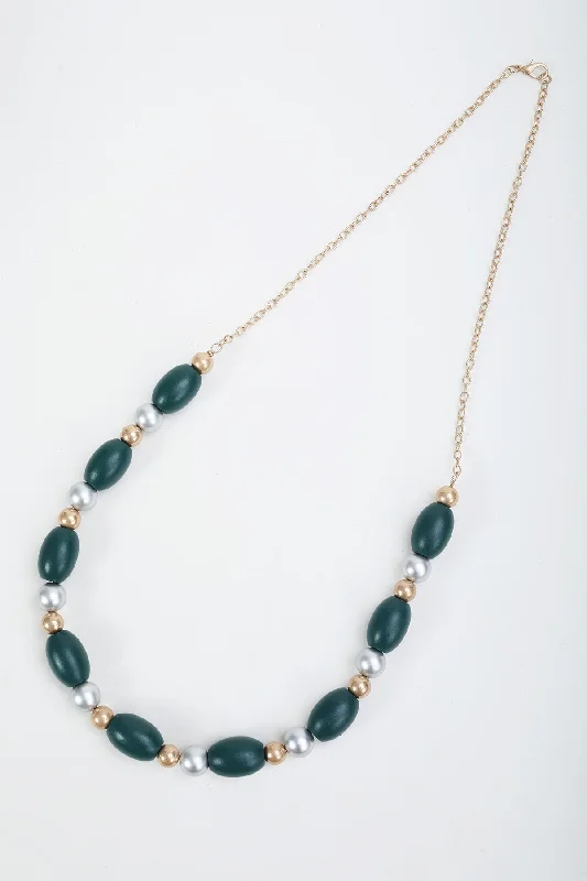 Women’s long chain necklaces-Long Green Beaded Necklace