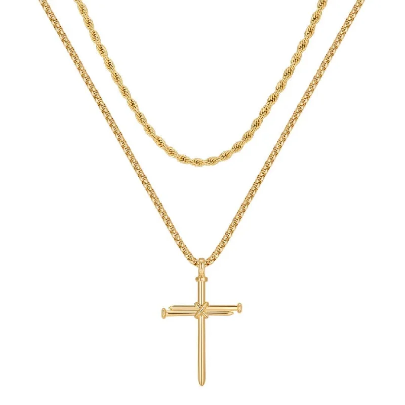 Women’s infinity necklaces-Hip-hop Vintage Style Cross Stainless Steel Layered Plating 14k Gold Plated Unisex Pendant Necklace Necklace