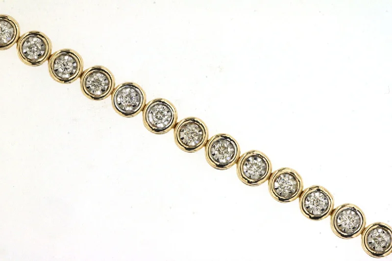 Women’s cuff bracelets-1 CT Natural Diamond Tennis Bracelet Bezel Set Yellow Gold