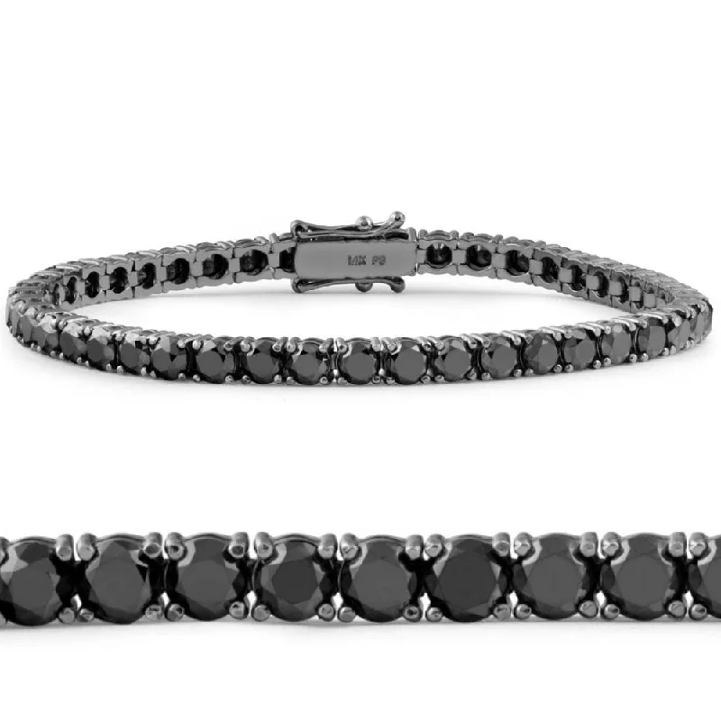 Women’s braided bracelets-10 1/2 Ct Black Diamond Tennis Bracelet Black Gold 7"