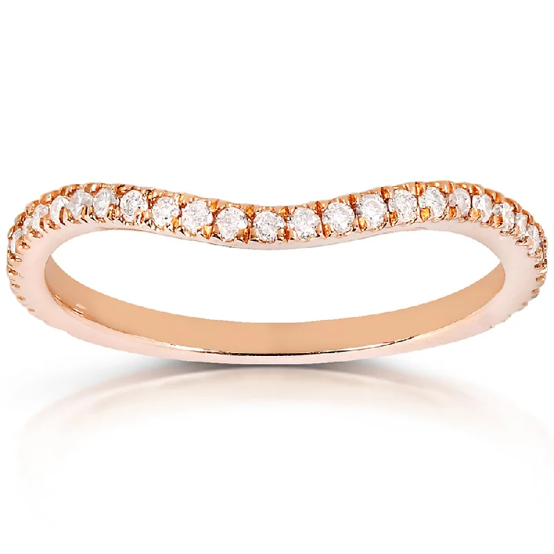 Women’s halo engagement rings with side stones-Annello by Kobelli 14k Rose Gold 1/5ct TDW Curved Diamond Wedding Band Ring